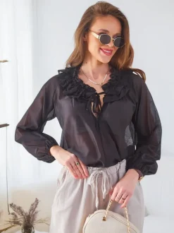 Royalfashion Transparentna damska koszula z ozdobnym kołnierzykiem