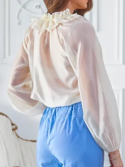 Royalfashion Transparentna damska koszula z ozdobnym kołnierzykiem