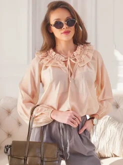 Royalfashion Transparentna damska koszula z ozdobnym kołnierzykiem