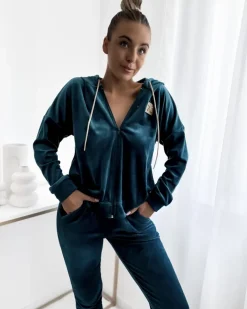 Royalfashion Turkusowy damski komplet dresowy z naszywką