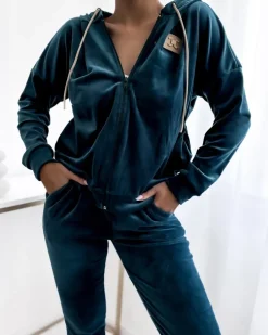 Royalfashion Turkusowy damski komplet dresowy z naszywką