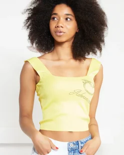 Royalfashion Żółty damski crop top na ramiączkach