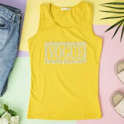 Royalfashion Żółty damski top z cyrkoniami