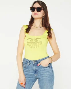 Royalfashion Żółty damski top z cyrkoniami