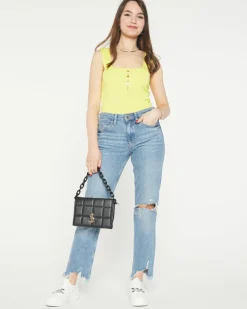 Royalfashion Żółty damski top z cyrkoniami a'la guziki