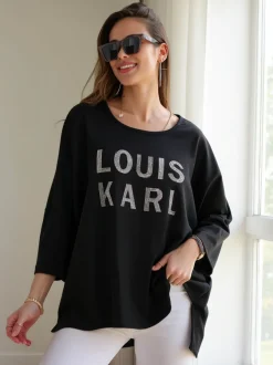 Royalfashion Wiskozowa damska bluzka z napisami z cyrkonii