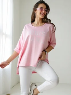 Royalfashion Wiskozowa damska bluzka z napisami z cyrkonii