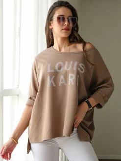 Royalfashion Wiskozowa damska bluzka z napisami z cyrkonii