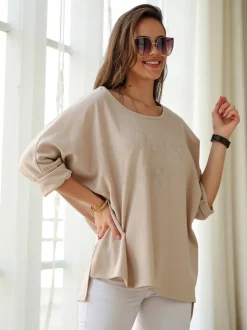 Royalfashion Wiskozowa damska bluzka z napisami z cyrkonii