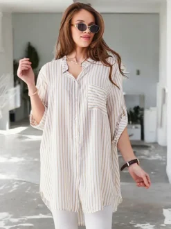 Royalfashion Wiskozowa długa damska koszula w paski