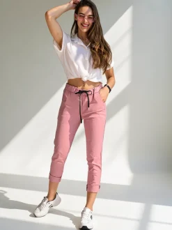 Royalfashion Wiskozowe spodnie damskie rurki z wiązaniem w pasie