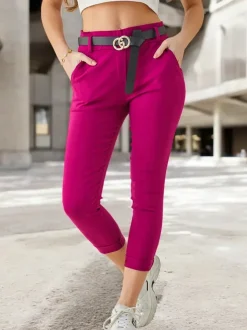 Royalfashion Wiskozowe spodnie damskie rurki z paskiem