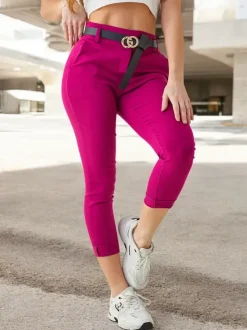 Royalfashion Wiskozowe spodnie damskie rurki z paskiem