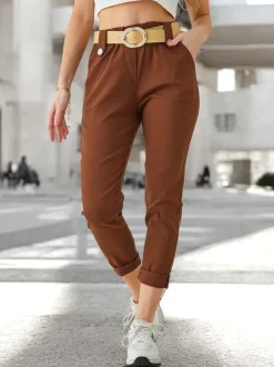 Royalfashion Wiskozowe spodnie damskie z paskiem