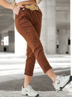 Royalfashion Wiskozowe spodnie damskie z paskiem