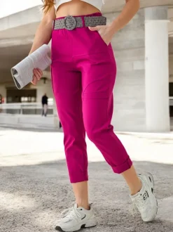 Royalfashion Wiskozowe spodnie damskie z paskiem