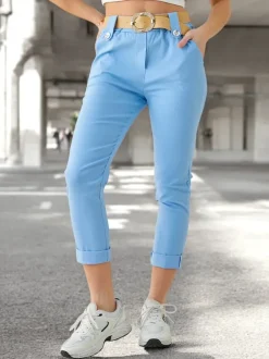 Royalfashion Wiskozowe spodnie damskie z paskiem