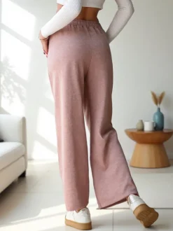 Royalfashion Wiskozowe szerokie spodnie damskie dresowe z cyrkoniami