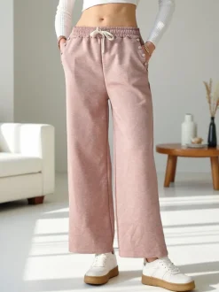 Royalfashion Wiskozowe szerokie spodnie damskie dresowe z cyrkoniami