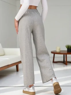 Royalfashion Wiskozowe szerokie spodnie damskie dresowe z cyrkoniami