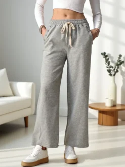 Royalfashion Wiskozowe szerokie spodnie damskie dresowe z cyrkoniami