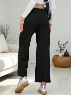 Royalfashion Wiskozowe szerokie spodnie damskie dresowe z cyrkoniami