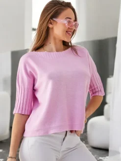 Royalfashion Wiskozowy damski sweter z krótkimi rękawami