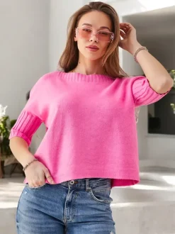 Royalfashion Wiskozowy damski sweter z krótkimi rękawami