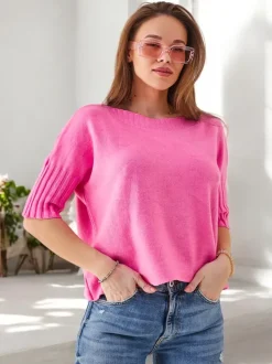 Royalfashion Wiskozowy damski sweter z krótkimi rękawami