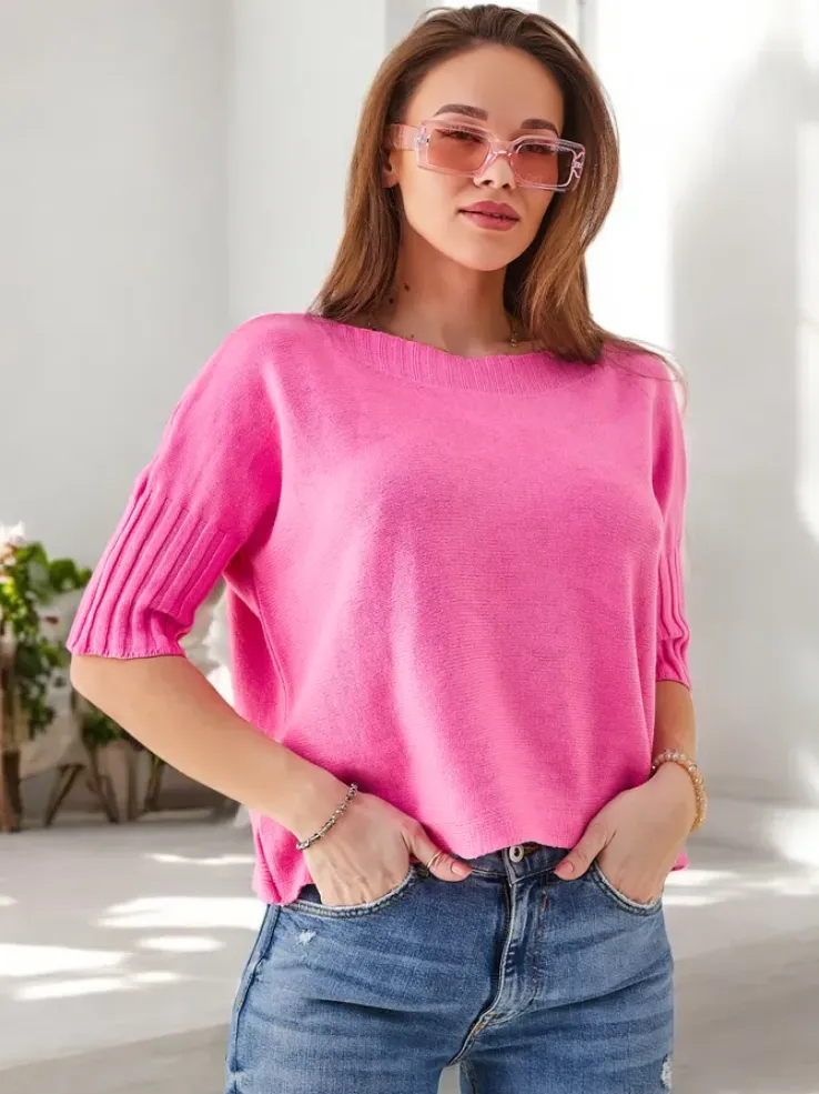 Royalfashion Wiskozowy damski sweter z krótkimi rękawami