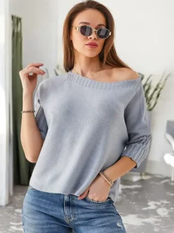 Royalfashion Wiskozowy damski sweter z krótkimi rękawami