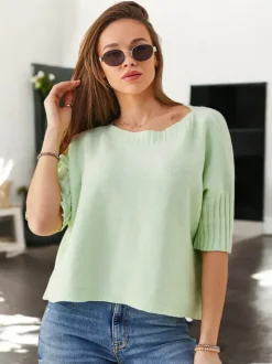 Royalfashion Wiskozowy damski sweter z krótkimi rękawami