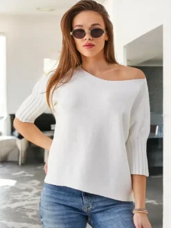 Royalfashion Wiskozowy damski sweter z krótkimi rękawami