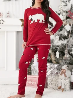 Royalfashion Świąteczna bawełniana dziecięca piżama z misiem polarnym