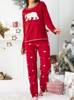 Royalfashion Świąteczna bawełniana piżama damska z misiem polarnym