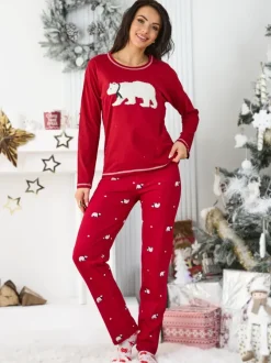 Royalfashion Świąteczna bawełniana piżama damska z misiem polarnym