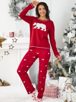 Royalfashion Świąteczna bawełniana piżama damska z misiem polarnym