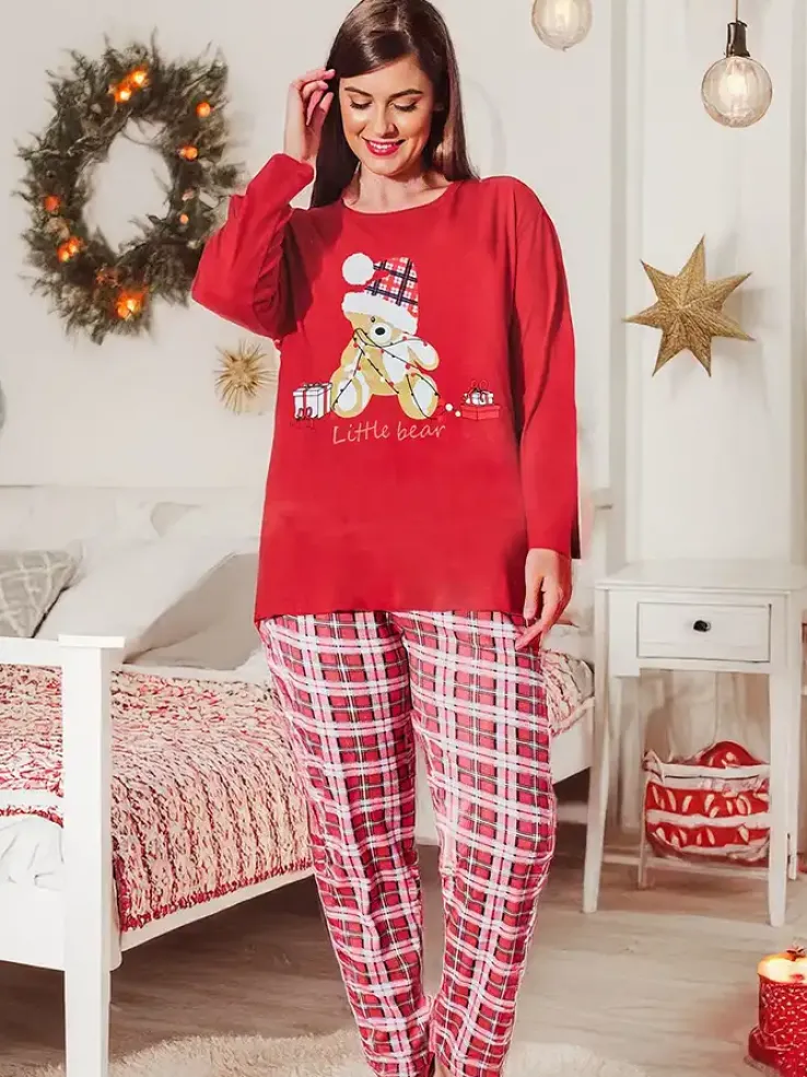 Royalfashion Świąteczna bawełniana piżama damska z misiem PLUS SIZE