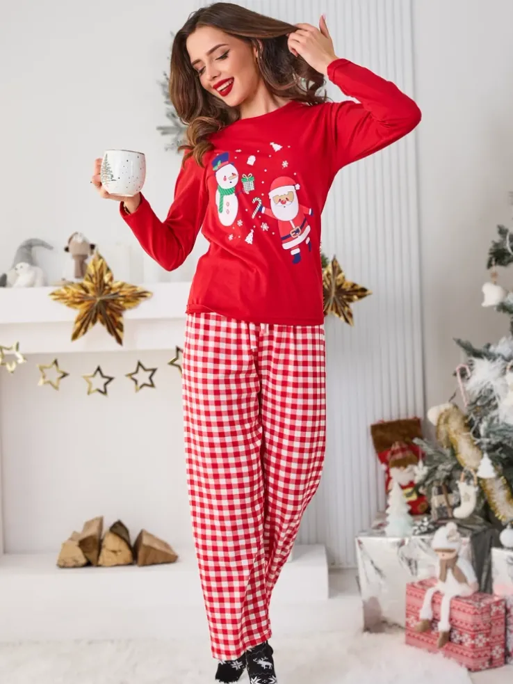 Royalfashion Świąteczna bawełniana piżama damska Santa & Snowman