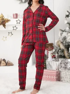Royalfashion Świąteczna dziecięca piżama bawełniana w kratkę