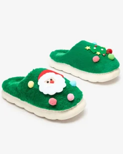 Royalfashion Świąteczne damskie kapcie w kolorze zielonym Fertemse