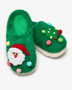 Royalfashion Świąteczne damskie kapcie w kolorze zielonym Fertemse