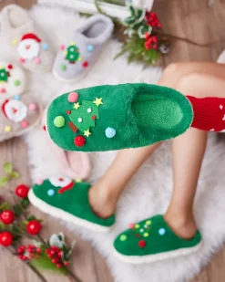 Royalfashion Świąteczne damskie kapcie w kolorze zielonym Fertemse