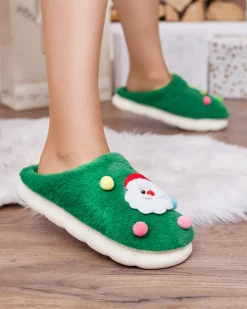 Royalfashion Świąteczne damskie kapcie w kolorze zielonym Fertemse