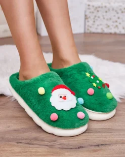 Royalfashion Świąteczne damskie kapcie w kolorze zielonym Fertemse
