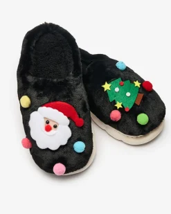 Royalfashion Świąteczne damskie kapcie w kolorze czarnym Fertemse