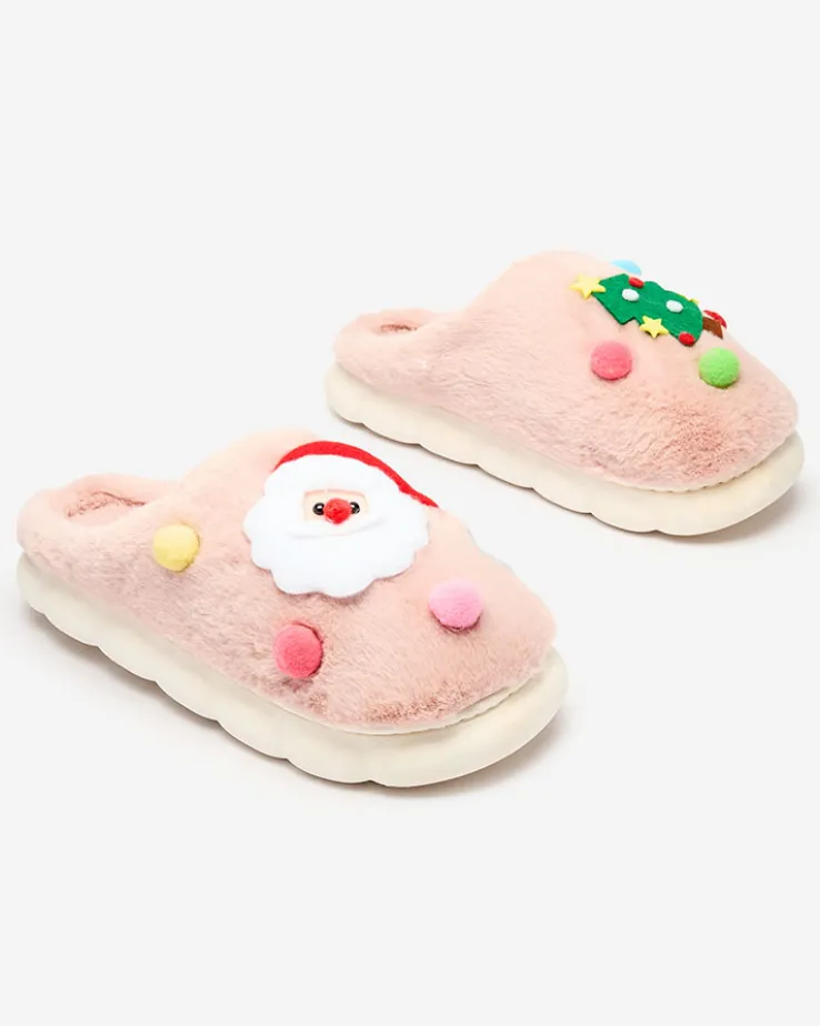 Royalfashion Świąteczne damskie kapcie w kolorze różowym Fertemse