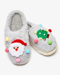 Royalfashion Świąteczne damskie kapcie w kolorze szarym Fertemse