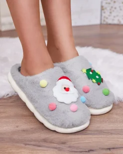 Royalfashion Świąteczne damskie kapcie w kolorze szarym Fertemse