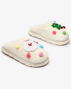 Royalfashion Świąteczne damskie kapcie w kolorze białym Fertemse
